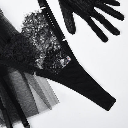 MUZISKAT 2024 Neue bequeme durchsichtige Mesh-Hohlspitze Stickerei Spleißen Design Erotische Dessous Onlyfans