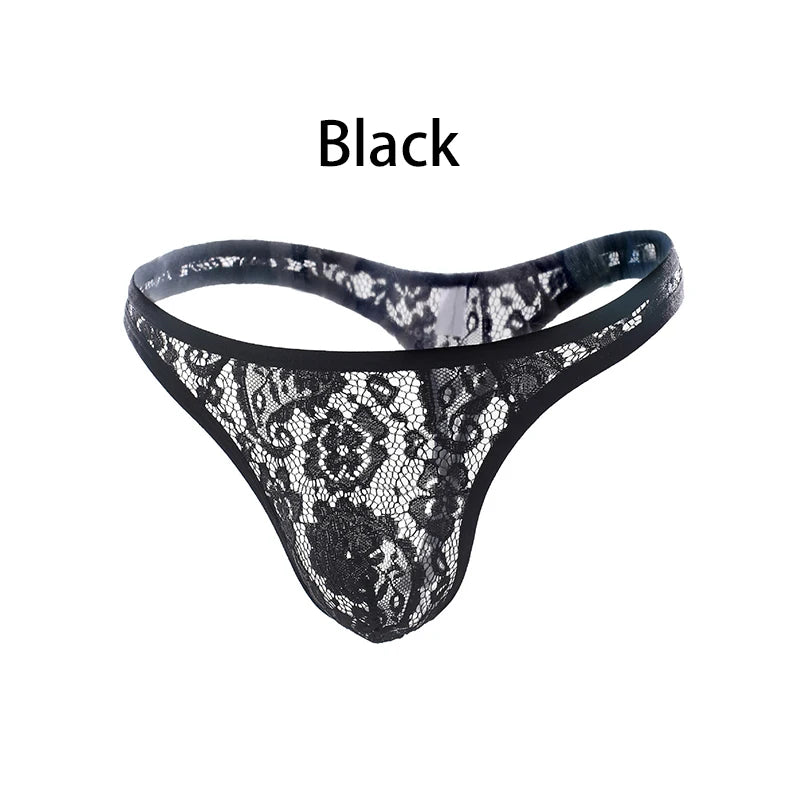 Tanga de encaje para hombre, ropa interior sexy, transparente, con bolsa en U, bragas eróticas
