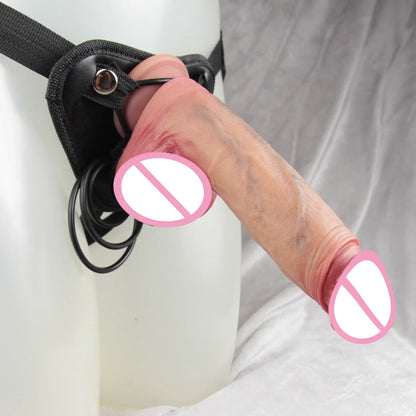 Consolador con correa para lesbianas, pene con chorros, prepucio deslizante, pene grande, consolador de silicona, juguetes sexuales anales para mujeres, masturbador para parejas