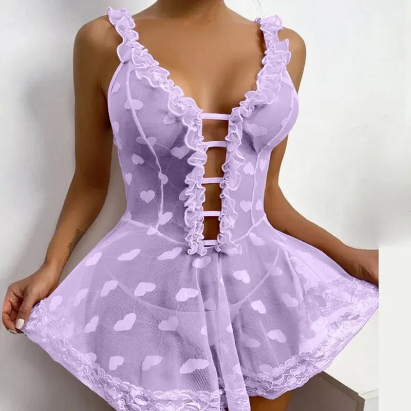 Lencería sexy para mujer, vestido transparente, vestido sin entrepierna, disfraz erótico femenino, conjunto de ropa interior sexy con escote en V profundo, camisón
