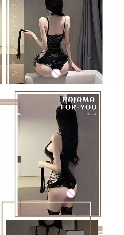 BDSM Latex Bodysuit Queen Kostüm Sexy Fetischkleid Transparentes Mesh Fessel-Outfit Enges Bondage Erotisches Dessous-Set für Damen