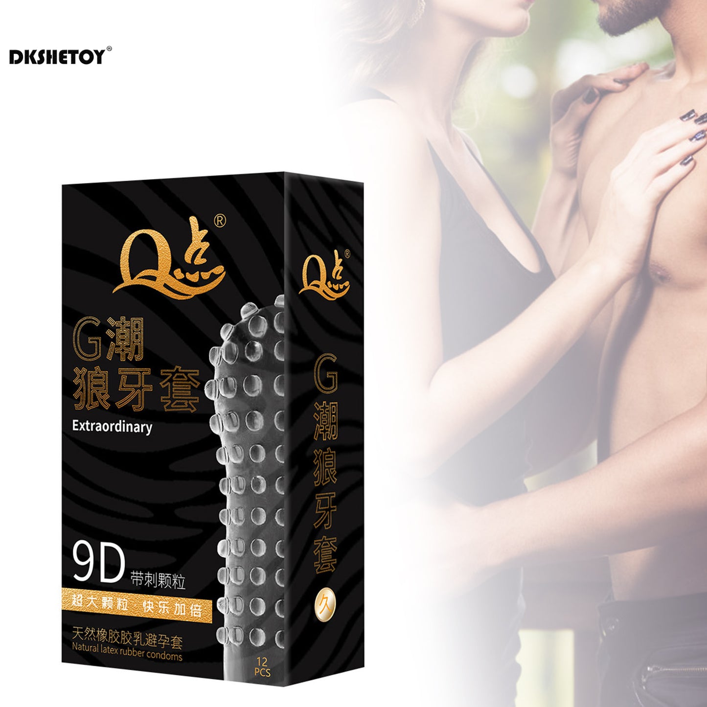 Condones 9D Big Dots para hombres que retrasan la eyaculación con picos de puntos y condones superlubricados con ácido hialurónico. Suministros para adultos mayores de 18 años.