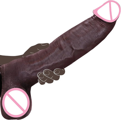 Juguete sexual de consolador negro grande simulado, consolador enorme y grueso con apariencia de piel, con consolador de silicona realista con ventosas