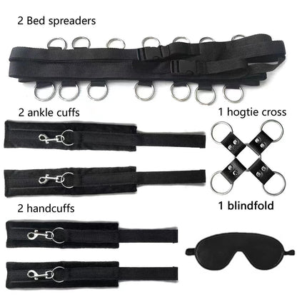 Juego de esposas sexuales BDSM para parejas, kit para adultos, látigo, tapón anal, vibrador, venda para los ojos, arnés, bondage para cama, esposas sexuales sexys