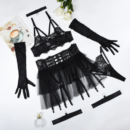 MUZISKAT 2024 Neue bequeme durchsichtige Mesh-Hohlspitze Stickerei Spleißen Design Erotische Dessous Onlyfans