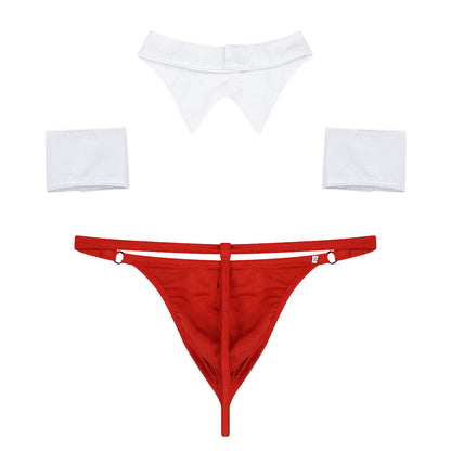 Conjunto de lencería de esmoquin para hombre, disfraz de sirvienta sexy, tanga, calzoncillos tipo bóxer con cuello y puños de pajarita, ropa de club