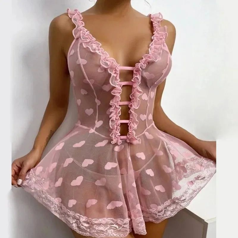 Lencería sexy para mujer, vestido transparente, vestido sin entrepierna, disfraz erótico femenino, conjunto de ropa interior sexy con escote en V profundo, camisón