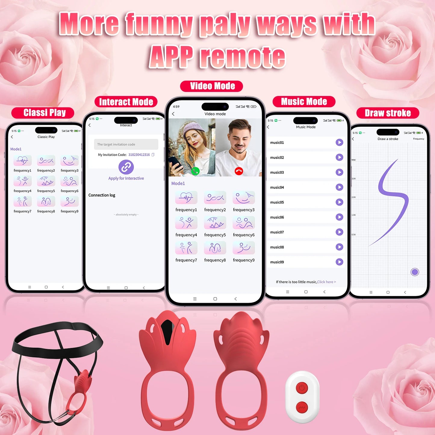 Female Portable Vibrator, 9 Vibrations, App Control, Penis Ring, Clitoral Stimulator, Adult Sex Toys for Women and Couples