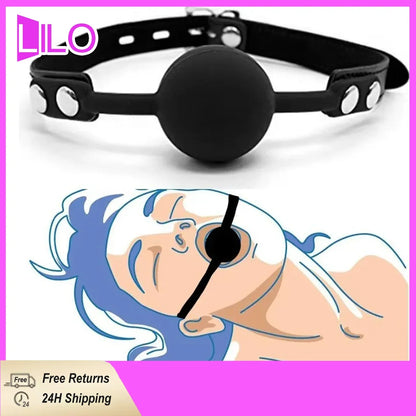 Mordaza de boca ajustable BDSM, bola de cuero sintético para adultos, juego de rol fetiche, accesorios para parejas, juguetes sexuales de bondage