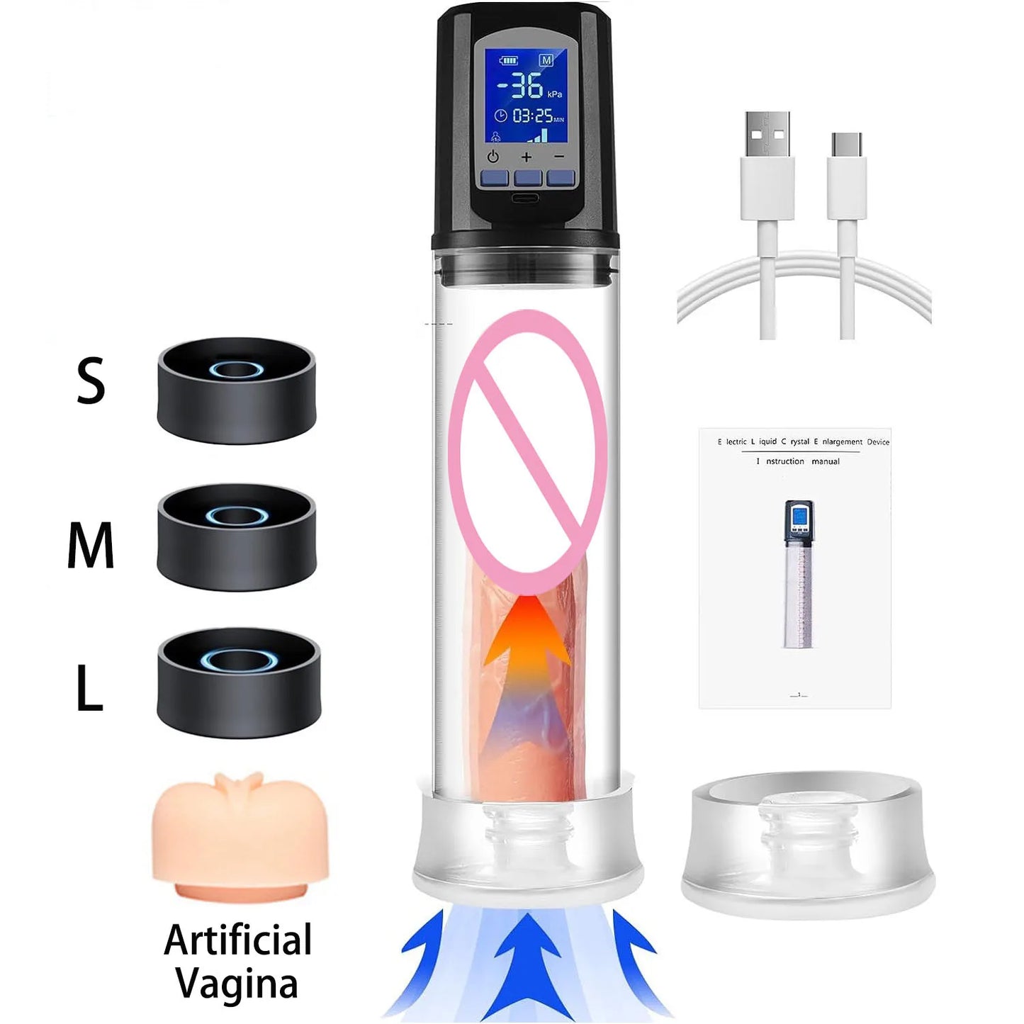 Juguetes sexuales para hombres con 6 potentes modos de succión y pantalla LCD, bomba eléctrica de alargamiento de pene para entrenamiento.