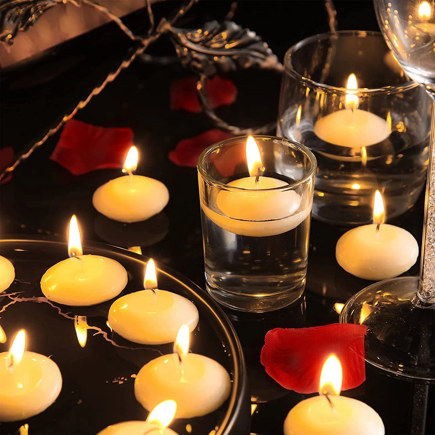 30 velas flotantes románticas sin aroma, redondas, ideales para decorar fiestas, cenas, aniversarios, bodas, San Valentín y eventos.