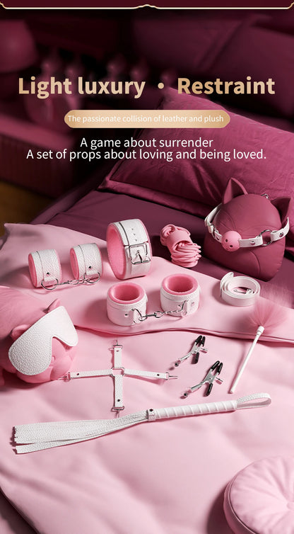 BDSM Bondage Set Restraint Erwachsene Spiel Handschellen Halsband Handgelenk Mundknebel Strap Fetisch SM Sexspielzeug für Frauen Paare Produkt