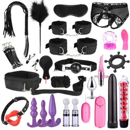 Kits de juguetes sexuales BDSM para adultos, juegos eróticos, máscara de bondage, esposas de plumas, esposas de tobillo y ataduras para parejas, accesorios sexuales para mayores de 18 años.