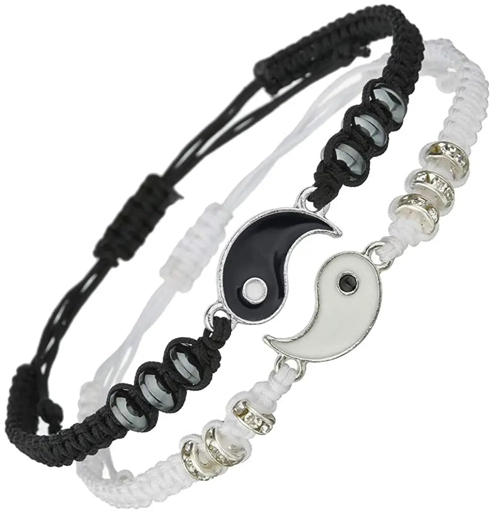 Pulseras de pareja, anillos, Yin Yang, Tai Chi, colgante de aleación, cadena trenzada ajustable, collar, pulsera a juego para amantes, collar y pendientes.