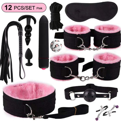 BDSM Sexy Kits Plüsch Sex Bondage Gear Handschellen Sex Spiele Peitsche Knebel Spielzeug für Erwachsene Exotisches Zubehör Sexspielzeug für Paarzubehör