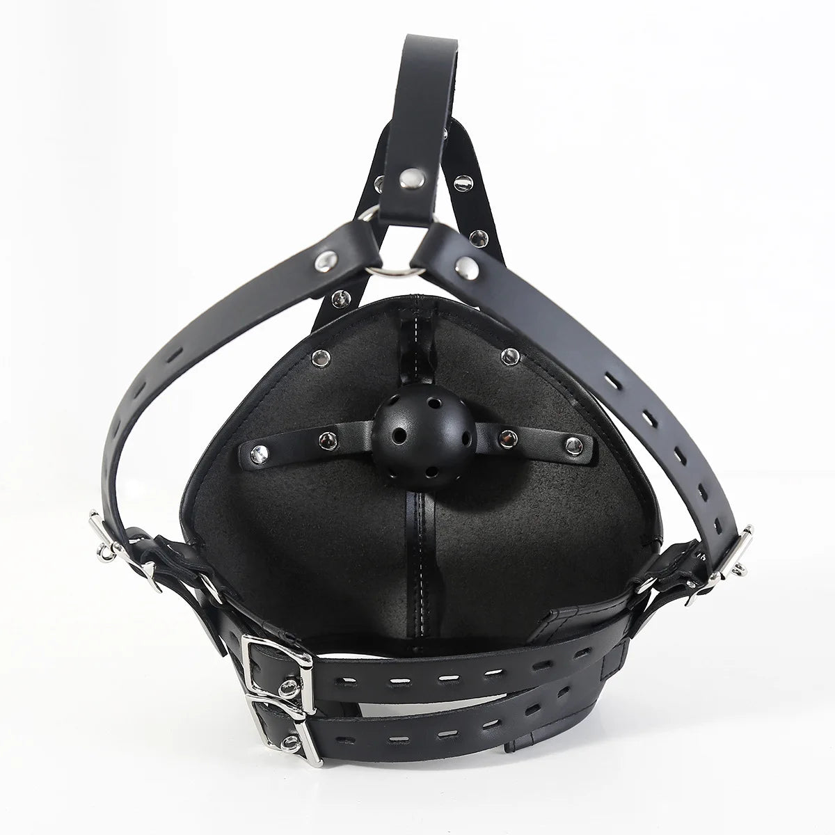 Máscara de cuero con capucha para SM, arnés de bondage BDSM, mordaza, máscara con bola, mordaza para la boca, fetiche erótico, restricción de esclavos, juguetes sexuales para parejas.