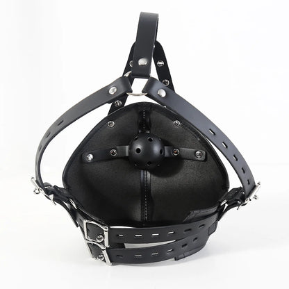 Máscara de cuero con capucha para SM, arnés de bondage BDSM, mordaza, máscara con bola, mordaza para la boca, fetiche erótico, restricción de esclavos, juguetes sexuales para parejas.
