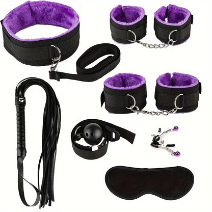 Sex Toy BDSM Kits Plush Bondage Set Handcuffs Sex Games Whip Gag Nipple Clamps Toys For Couples Exotic Accessories No Vibrator
