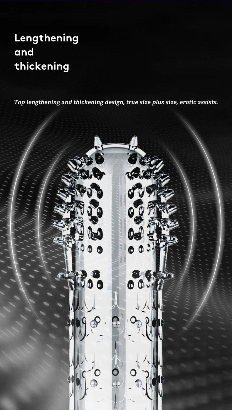 Condón Diente de Lobo Cristalino, Caja Individual, Gran Partícula, Funda para Pene, Anillo Extensor Reutilizable para Pene, Condones Eróticos para Hombres