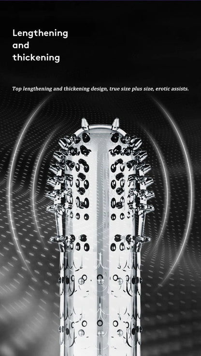 Condón Diente de Lobo Cristalino, Caja Individual, Gran Partícula, Funda para Pene, Anillo Extensor Reutilizable para Pene, Condones Eróticos para Hombres