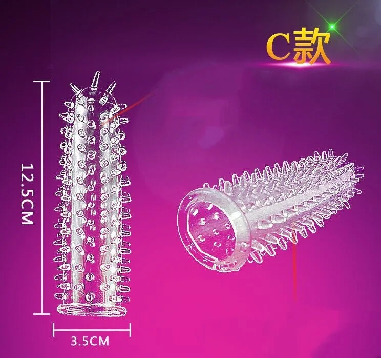 Condón Diente de Lobo Cristalino, Caja Individual, Gran Partícula, Funda para Pene, Anillo Extensor Reutilizable para Pene, Condones Eróticos para Hombres