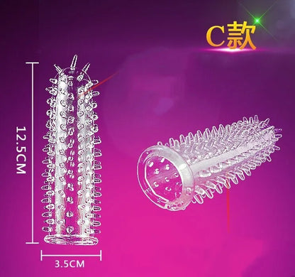 Condón Diente de Lobo Cristalino, Caja Individual, Gran Partícula, Funda para Pene, Anillo Extensor Reutilizable para Pene, Condones Eróticos para Hombres