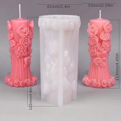 Romantic Rose Flower Column Wedding Candle Rattan Peony Soap Silicone Mould Valentine's Day Chocolate Candlelight Dinner Decor