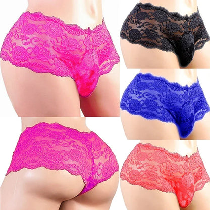 Sexy Dessous Sexy Höschen Herrenunterwäsche Plus Siz Spitze Sissy Männlich Atmungsaktiv Suspensorium Slips G-String Tangas Porno Unterhose