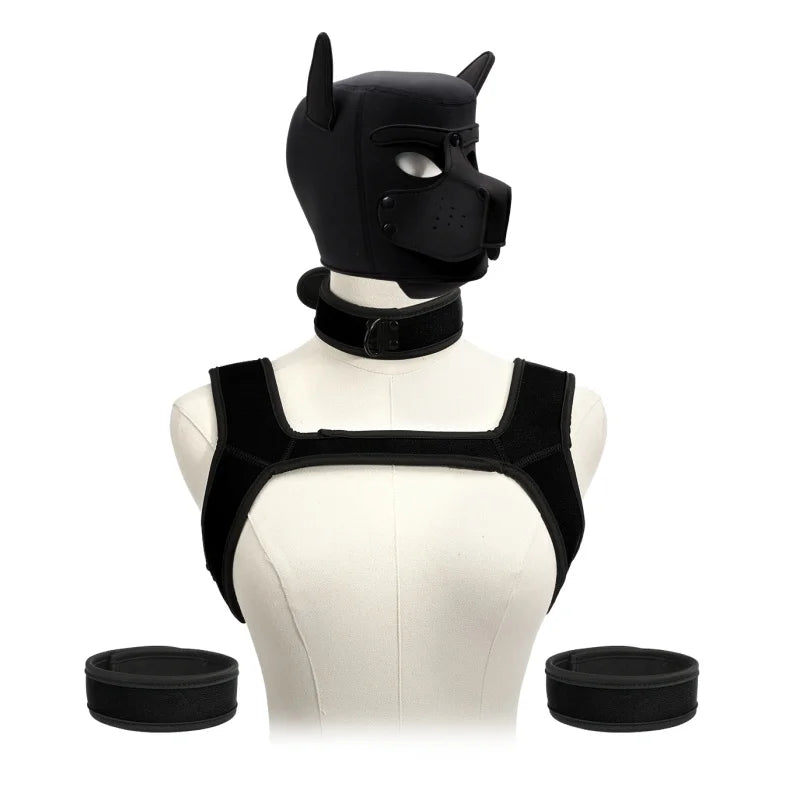 Kits de juguetes sexuales de aventura BDSM con capucha de máscara de cachorro juguetón, arnés de pecho de bondage para mujeres y hombres, juegos de rol, intimidad, tienda para adultos