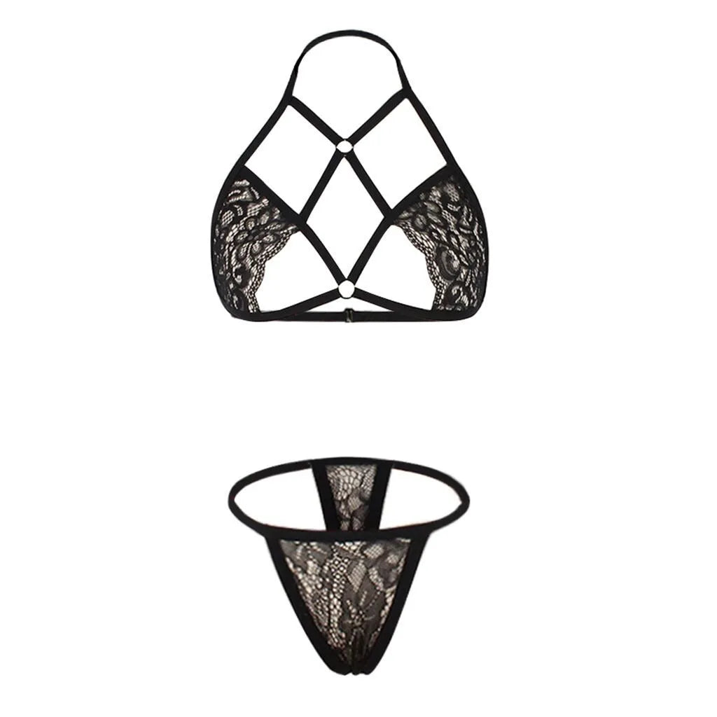 Sexy Bandage Lingerie Set For Women Lace Corsets Women Perspective Porn Bra And Thong Set Ultra Thin Sexy Lingerie LenceríA