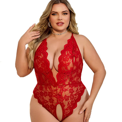 Lencería sexy de verano para mujer, tallas grandes, talla XL-4XL, sin entrepierna, con encaje, atractiva, fetiche erótico, vestido de noche transparente.