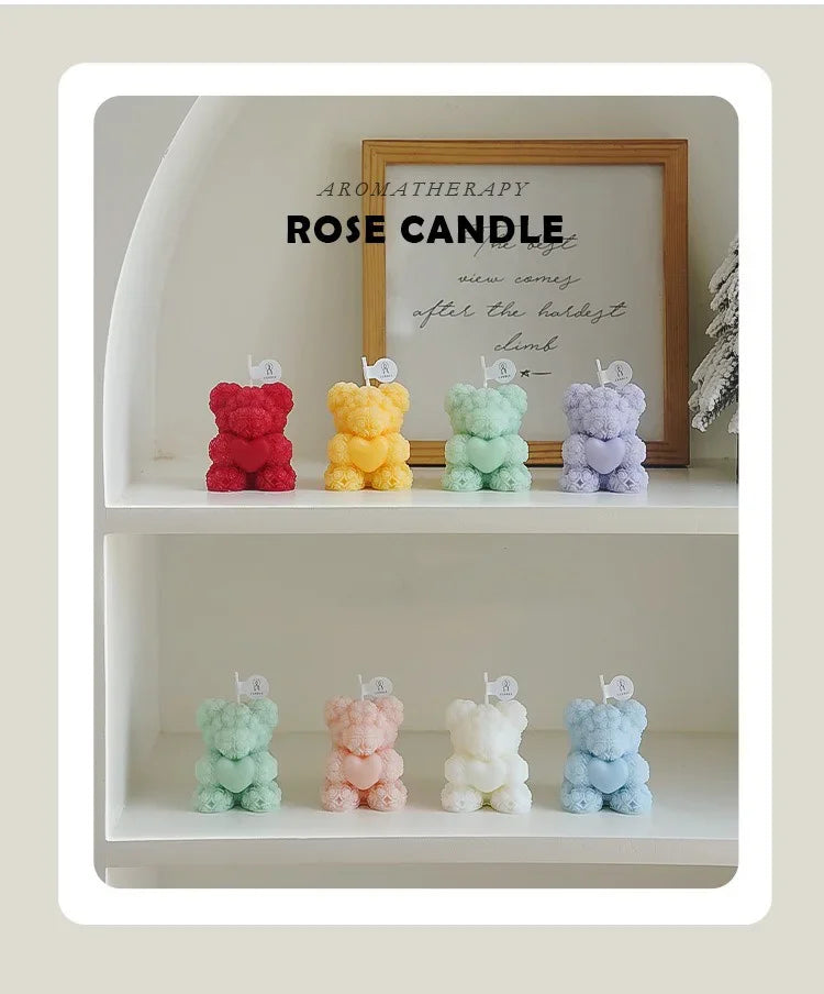 Cute Rose Bear Candle Romantic Cute Soy Wax Aromatherapy Small Scented Relaxing Birthday Wedding Party Gift Home Decor