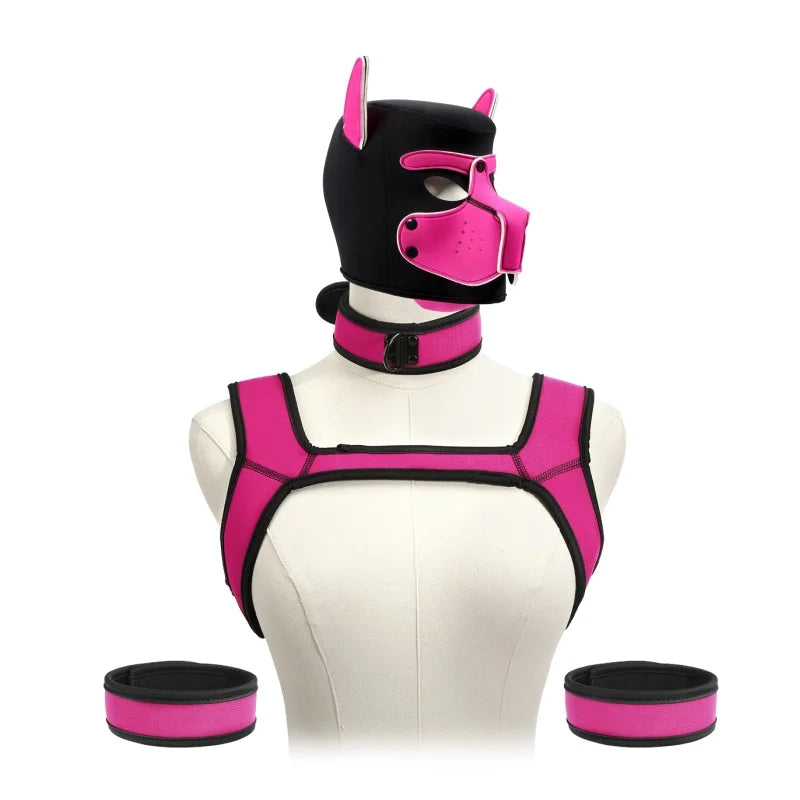 Kits de juguetes sexuales de aventura BDSM con capucha de máscara de cachorro juguetón, arnés de pecho de bondage para mujeres y hombres, juegos de rol, intimidad, tienda para adultos