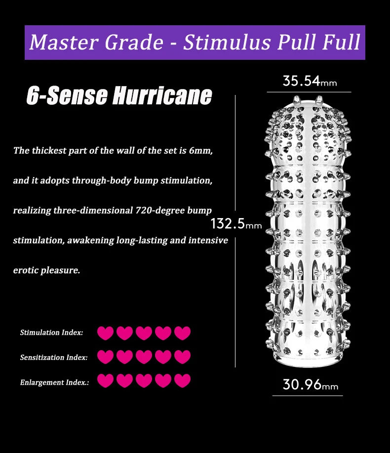 Condón Diente de Lobo Cristalino, Caja Individual, Gran Partícula, Funda para Pene, Anillo Extensor Reutilizable para Pene, Condones Eróticos para Hombres