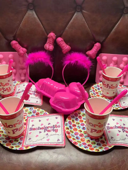 Bachelorette Party Accessories Rose Pink Funny Penis Table Decorations Dick Straw Plate Cups Wedding Favor Ideas Gift for Guest