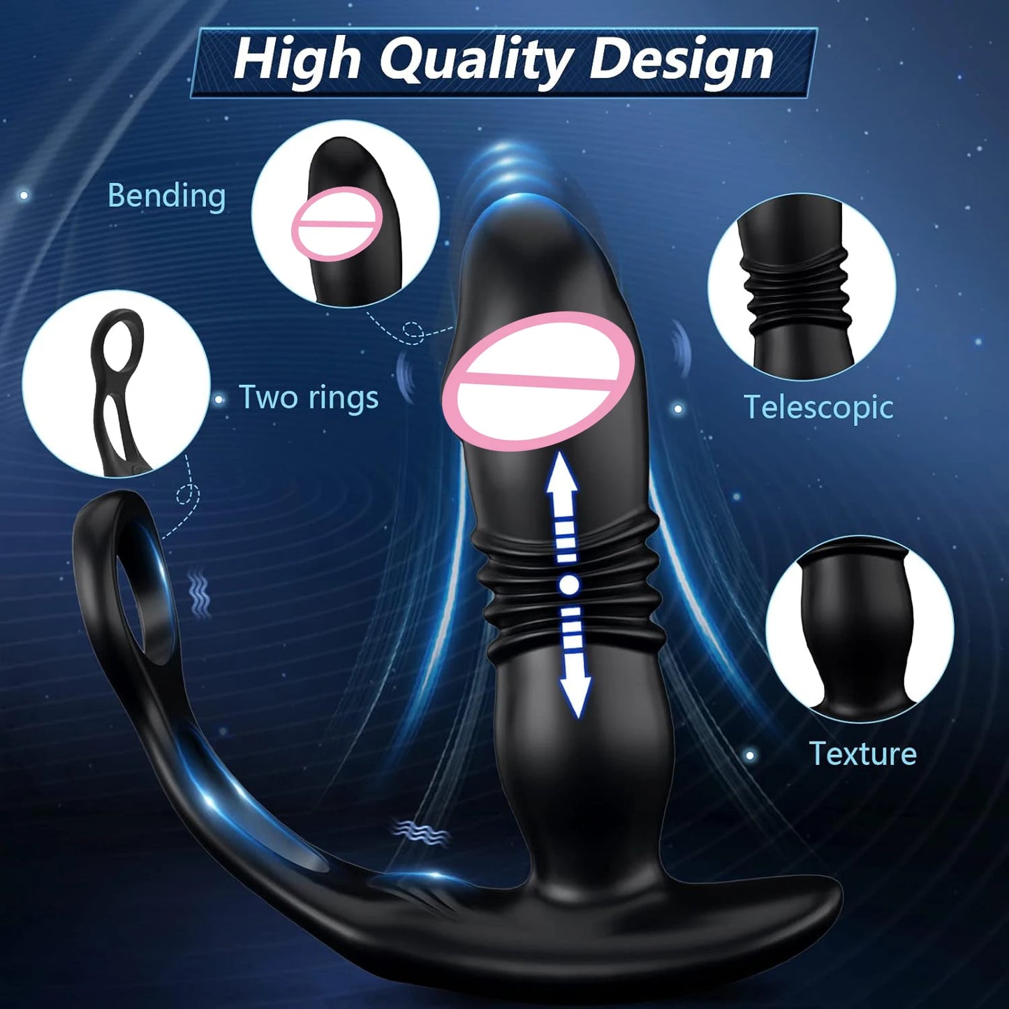 Männliche Prostatamassage Teleskop-Vibrator Anal Butt Plug Vibrator Verzögerung Ejakulation Penisring Dildos Sexspielzeug für Männer Homosexuell 18+