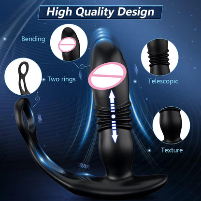 Männliche Prostatamassage Teleskop-Vibrator Anal Butt Plug Vibrator Verzögerung Ejakulation Penisring Dildos Sexspielzeug für Männer Homosexuell 18+