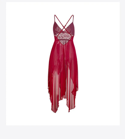 Sexy Hot Female Dessous Transparent Mesh V-Ausschnitt Backless Sleeveless Strapse Erwachsene Langes Kleid Sexys Pyjamas Frauen Nachtclubs