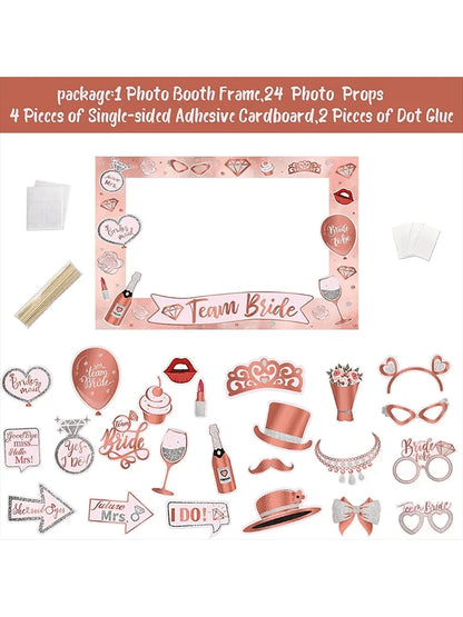 25pcs Bachelorette Party Rose Gold Photo Booth Props Set - Handheld Frame, Perfect for Bridal Showers & Wedding Celebrations