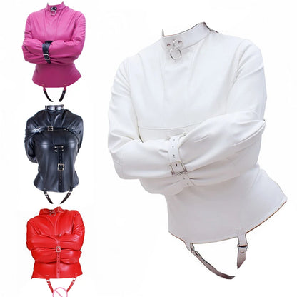 Brazalete de cuero BDSM, juguete sexual con camisa de fuerza, cinturón ajustable de bondage, disfraz sexy de esclava para cosplay para mujer.