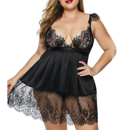 XL-6xl Plus Size Damen Sexy Dessous Spitzen-BH Tief ausgeschnittene verführerische Unterwäsche Offener Schritt Nachthemd Erotische Badydolls Kostüme
