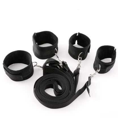 BDSM Bondage Fesselset für Paare – Verstellbare Handschellen &amp; Fußfesseln mit Bettgurten, weiche SM-Fesseln für erotische Spiele für Erwachsene