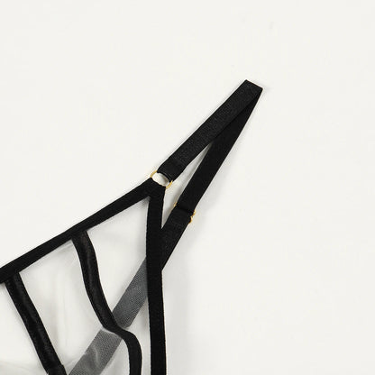 Conjunto de lencería erótica de cuatro piezas con copa triangular, sexy, de malla transparente, novedad de verano de 2024