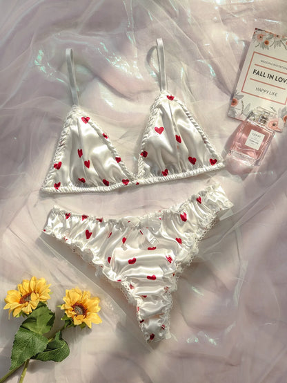 Lencería erótica para mujer, conjunto de dos piezas con lazo, lencería sexy sin aros, color blanco