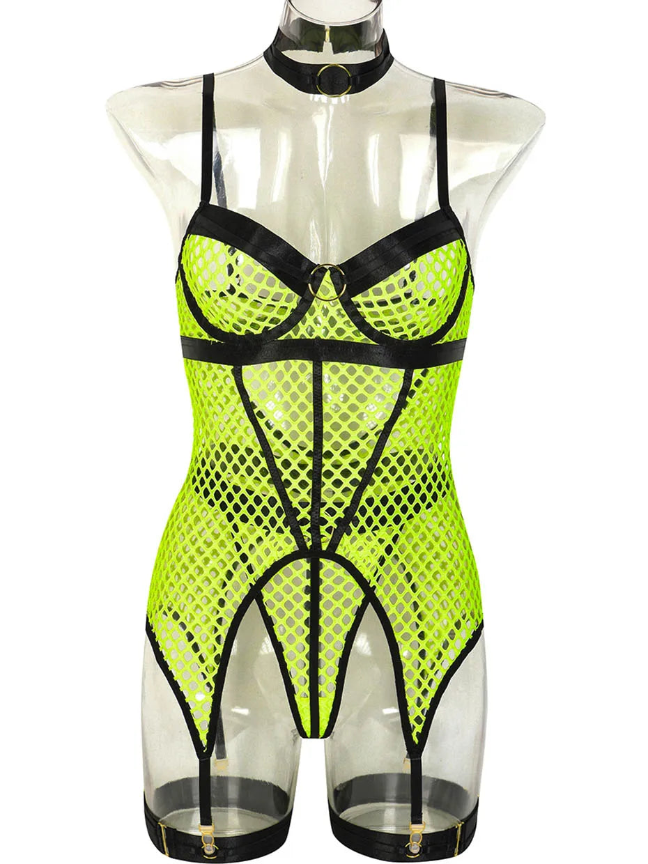 Conjunto de lencería sexy JSY para mujer, ropa interior corporal, camisón de malla transparente, ropa de dormir, lencería erótica, disfraces porno