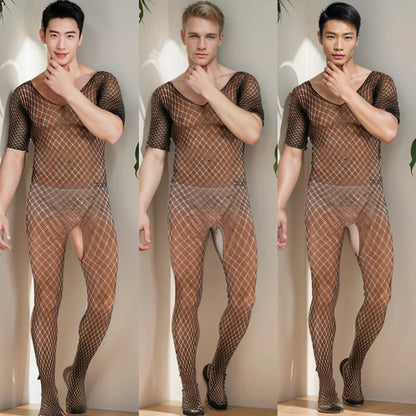 Juguete sexual sexy para parejas adultas 2025, lencería de rejilla para hombre, monos, babydoll transparente para hombre, ropa de dormir, ropa interior porno para caballeros.