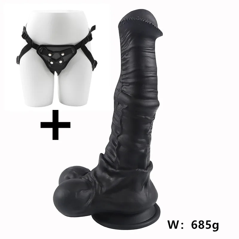 Consolador realista de caballo grande y suave, color negro, talla XXL, largo, para mujeres, adultos, juguete sexual para parejas, pene de silicona.