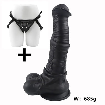 Consolador realista de caballo grande y suave, color negro, talla XXL, largo, para mujeres, adultos, juguete sexual para parejas, pene de silicona.