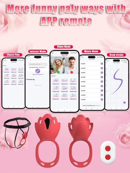 Female Portable Vibrator, 9 Vibrations, App Control, Penis Ring, Clitoral Stimulator, Adult Sex Toys for Women and Couples