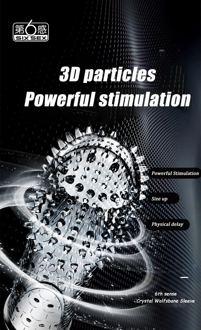 Condón Diente de Lobo Cristalino, Caja Individual, Gran Partícula, Funda para Pene, Anillo Extensor Reutilizable para Pene, Condones Eróticos para Hombres